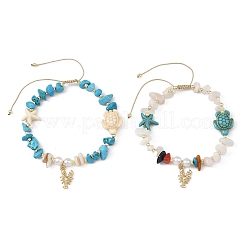 2Pcs 2 Colors Ocean Alloy Shrimp Charm Turtle Starfish Beads Bracelets&nbsp;BJEW-JB14190