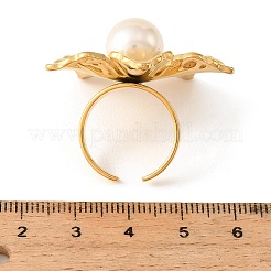 304 Stainless Steel Pave Imitation Pearl Cuff Open Rings&nbsp;RJEW-T037-05G