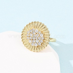 Adjustable Brass Micro Pave Cubic Zirconia Cuff Rings for Women&nbsp;RJEW-B139-07G-02