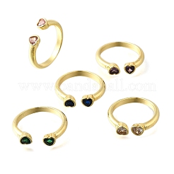 Brass Micro Pave Cubic Zirconia Cuff Rings for Women&nbsp;RJEW-F181-09G