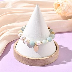 8MM Round Natural Blue Calcite and Potato Natural Pearl Beaded Stretch Bracelets&nbsp;BJEW-JB14482