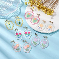 6 Pair 6 Style Acrylic Flower Dangle Stud Earrings&nbsp;EJEW-JE05471