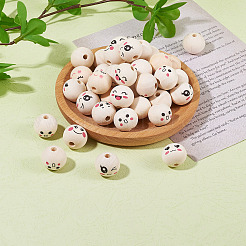 48Pcs 6 Styles Printed Wood Beads&nbsp;WOOD-TA0002-59