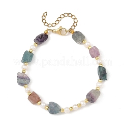 Raw Rough Natural Fluorite and Pearl Beaded Bracelets&nbsp;BJEW-JB14441
