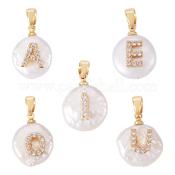 5Pcs 5 Styles Natural Cultured Freshwater Pearl Nuggets with Letter Pendants&nbsp;KK-TA0002-37