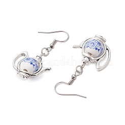 304 Stainless Steel Handmade Flower Printed Porcelain Ceramic Beads Dangle Earrings&nbsp;EJEW-JE06288