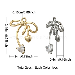 2Pcs 2 Colors Brass Micro Pave Clear Cubic Zirconia Pendants&nbsp;KK-YW0003-91