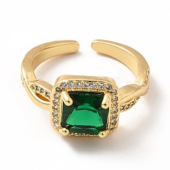 Cubic Zirconia Square Open Cuff Ring&nbsp;RJEW-H101-16G