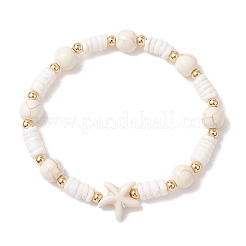 Dyed Synthetic Turquoise & Natural White Shell Beads Stretch Bracelets&nbsp;BJEW-JB13476