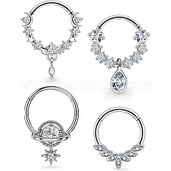 4Pcs 4 Styles 316L Surgical Stainless Steel Clear Cubic Zirconia Nose Rings&nbsp;WG79525-01