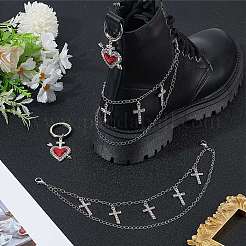 4Pcs 2 Styles Brass Twisted Chains Boot Strap Chains & Heart Alloy Enamel Shoes Charms Sets&nbsp;HJEW-BM0001-07