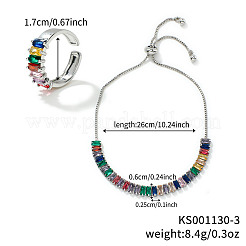 Chic Rectangle Brass Rhinestone Slider Bracelets & Cuff Rings Sets for Daily Wear&nbsp;VC3129-3