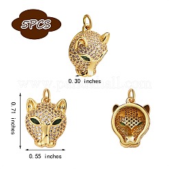5Pcs Brass Micro Pave Clear & Green Cubic Zirconia Pendants&nbsp;ZIRC-SZ0003-18