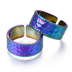 304 Stainless Steel Hammered Cuff Ring&nbsp;RJEW-N038-073