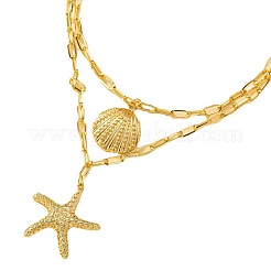 Bohemian Summer Alloy Shell Shape Starfish Pendant Double Layered Necklaces for Women&nbsp;FS-WGC6D9A-01