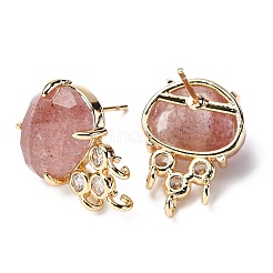 Brass Micro Pave Cubic Zirconia Stud Earring Findings with Natural Strawberry Quartz&nbsp;KK-Z096-05G-09