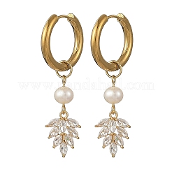 Brass Micro Pave Cubic Zirconia & Natural Cultured Freshwater Pearl Dangle Earrings&nbsp;EJEW-JE07454