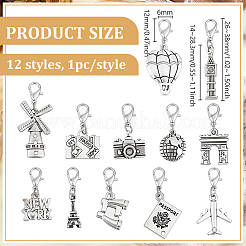 12Pcs 12 Styles Journey Alloy Pendant Decorations&nbsp;HJEW-BC00108