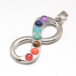 Mixed Shape Chakra Jewelry Brass Natural & Synthetic Mixed Stone Pendants&nbsp;KK-J298-M3-NR