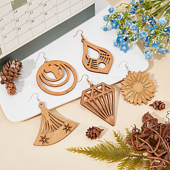 DIY 19 Pairs Laser Cut Wood Earring Making Kits&nbsp;DIY-GA0001-99