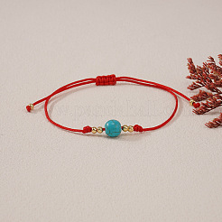 Synthetic Turquoise Round Bead Braided Bracelets&nbsp;EC3666