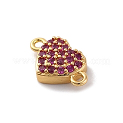 Brass Micro Pave Magenta Cubic Zirconia Heart Connector Charms&nbsp;KK-F894-04G