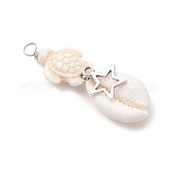 5Pcs 5 Styles Natural Cowrie Shell & Dyed Synthetic Turquoise Turtle Copper Wire Wrapped Pendants&nbsp;PALLOY-JF04034-03