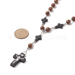 Natural Wood Rosary Bead Necklace&nbsp;NJEW-JN04249