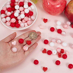 150Pcs 6 Styles Round & Heart Silicone Beads&nbsp;SIL-PA0001-37