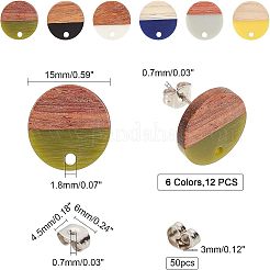 Transparent Resin & Walnut Wood Stud Earring Findings&nbsp;MAK-FH0001-11