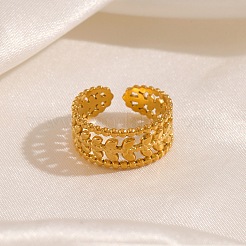 Hollow Out Leaf 304 Stainless Steel Cuff Rings for Women&nbsp;FS-WG7E38E-01