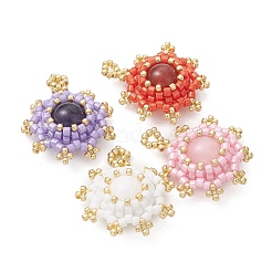 8Pcs 8 Colors Natural Carnelian & Mashan Jade & Amethyst & Malaysia Jade with Glass Seed Beaded Pendants&nbsp;PALLOY-MZ01275