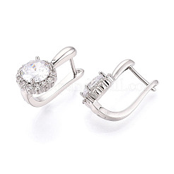 Brass Micro Pave Clear Cubic Zirconia Flat Round Hoop Earrings&nbsp;EJEW-T048-30P