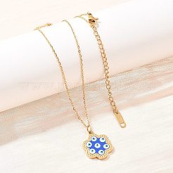 304 Stainless Steel Enamel Blue Evil Eye Flower Pendant Necklaces for Women&nbsp;NJEW-A064-02G
