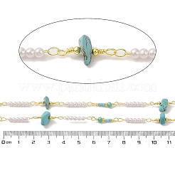 Brass & Synthetic Turquoise & Plastic Beads Link Chain&nbsp;CHC-A009-03G