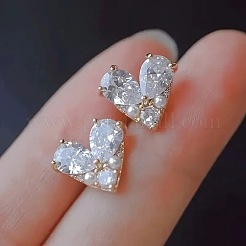 Heart Alloy Clear Cubic Zirconia Stud Earrings&nbsp;FS-WG9E6BA-01