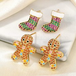 Christmas Rack Plating Brass Cubic Zirconia Stud Earrings&nbsp;EJEW-K245-54A-G