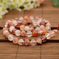 Natural Hematoid Quartz/Fire Quartz Round Beads Strands&nbsp;G-N0078-8mm-06