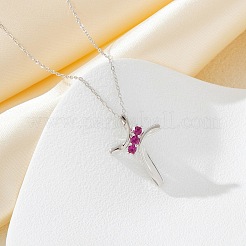 925 Sterling Silver Deep Pink Cubic Zirconia Cross Pendant Necklaces for Women&nbsp;FS-WGC3BD8-01