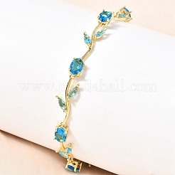 Leaf Brass Micro Pave Cubic Zirconia Link Chain Bracelets for Women&nbsp;BJEW-D455-01G