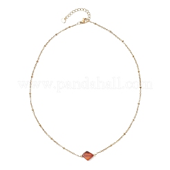 Natural Amber Rhombus Pendant 304 Stainless Steel Satellite Chain Necklaces for Women&nbsp;NJEW-JN06282