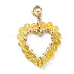 Wire Wrapping Natural Gemstone Heart Pendant Decorations with 304 Stainless Steel Lobster Claw Clasps&nbsp;HJEW-TA00044