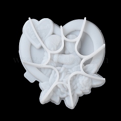 Valentine's Day Heart with Lovers & Flower DIY Wall Decoration Statue Silicone Molds&nbsp;DIY-G096-02