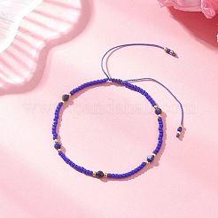 Natural Lapis Lazuli & Seed Glass Beaded Braided Bead Bracelets&nbsp;BJEW-JB12605-04