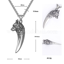 304 Stainless Steel Wolf Head Tooth Shoped Pendant Necklaces for Men&nbsp;WG4CCE6-01