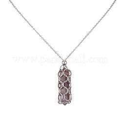 Natural Mixed Gemstone Bullet Pendant Necklace&nbsp;NJEW-JN04421