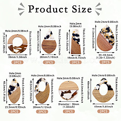 16Pcs 8 Styles Transparent Resin & Walnut Wood Big Pendants&nbsp;RESI-TA0003-71