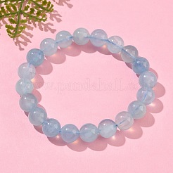 Natural Aquamarine Round Bead Stretch Bracelets for Men Women&nbsp;BJEW-U034-01A-03
