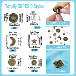 50Pcs 5 Styles Alloy River Studs&nbsp;FIND-TA0009-69