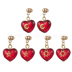 3Pair Brass Glass Dangle Stud Earrings&nbsp;EJEW-JE06403-02
